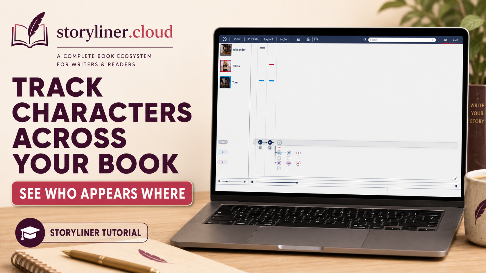 Track characters across a book